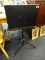BLACK ADJUSTABLE SHEET MUSIC STAND; MADE BY ON STAGE STANDS (MODEL SM7211B). HAS FOLDING TRIPOD BASE