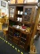 MISSION STYLE DARK WOOD CHINA HUTCH; WITH 4 GLASS FRONT DOORS, GLASS SIDE PANELS ON TOP PORTION, 2