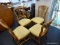 WOODEN WHEAT BACK SIDE CHAIRS; SET OF 4 VINTAGE SIDE CHAIRS WITH WHEAT DETAILED BACK, PALEY YELLOW