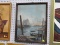 FRAMED DOCK SCENE; IS AN OIL ON CANVAS DEPICTING A SMALL DOCK WITH BOATS FLOATING LAZILY ALONG. IS