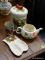 STRAWBERRY THEMED LOT; INCLUDES A STOVE TOP SPOON REST, A LIDDED COOKIE JAR, A MUG, ETC.