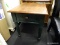 END TABLE; IS GREEN PAINTED WITH A WOODEN TOP AND SINGLE DRAWER. MEASURES 22 IN X 27 IN X 25 IN