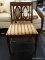 SIDE CHAIR; HAS STRIPED UPHOLSTERED SEAT. MEASURES 23 IN X 20 IN X 35 IN. IN EXCELLENT CONDITION!