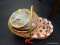 ASSORTED BASKETS LOT; TOTAL OF 7 PIECES. INCLUDES 4 OVAL NESTING BASKETS (ORANGE AND YELLOW IN