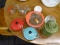PYREX LOT; INCLUDES 2 MEASURING CUPS, A LIDDED CONTAINER, 4 SAUCE DISHES, AND 2 GLASBAKE CREME