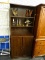 ESPRESSO COLORED HUTCH/CABINET; BOOKCASE TOP WITH BACK PANEL AND 2 SHELVES. LOWER CABINET HAS SMALL