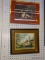 2 FRAMED ITEMS; 1 IS A PRINT OF A YOUNG CHILD AT PLAY WITH MAROON MATTING AND IN A GOLD TONED FRAME.