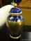 FRANKLIN MINT GINGER JAR; COBALT BLUE AND GOLD TONED JAR WITH LID. MEASURES 13 IN TALL