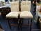 PAIR OF PIER 1 SUEDE-LIKE BARSTOOLS; TOTAL OF 2 STOOLS WITH BUTTON TUFTED BEIGE SUEDE-LIKE BACK AND