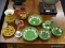 ASSORTED PAINTED POTTERY LOT; 10 PIECE LOT OF POTTERY MADE IN W. GERMANY. LOT INCLUDES 4 SMALL GREEN