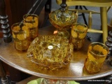 LOT OF ASSORTED GLASSWARE; THIS LOT CONSISTS OF 6 PIECES OF MARIGOLD COLORED GLASS TO INCLUDE: 4