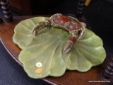 VINTAGE CRAB DECOR PIECE; THIS DECOR PIECE IS A LARGE GREEN LEAF WITH A 3D MARYLAND BLUE CRAB ON IT.