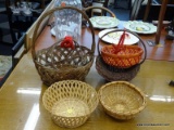 LOT OF ASSORTED BASKETS; THIS LOT INCLUDES 6 DIFFERENT BASKETS. 3 HAVE HANDLES AND THREE ARE BOWL