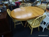 WOODEN DINING SET; THIS SET INCLUDES A OVAL MAPLE PEDESTAL DINING TABLE WITH CENTER LEAVES AND 4