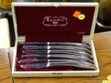 STEAK KNIVES; CORONATION BY SOFFE SET OF 6 STAINLESS STEEL STEAK KNIVES IN PROTECTIVE CASE. CASE