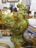 LARGE ROOSTER STATUE; GREEN HIGHLY DETAILED ROOSTER STATUE. MEASURES 15 IN X 25 IN