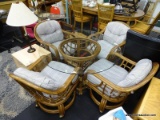 LANE BAMBOO LIKE DINING SET; BEAUTIFUL VENTURE DINING SET MADE BY LANE. THIS SET HAS A ROUND GLASS