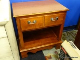 NIGHTSTAND; MADE BY AMERICAN OF MARTINSVILLE. HAS 1 DRAWER WITH A LOWER STORAGE AREA. MEASURES 25 IN