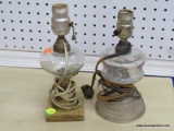 2 PIECE LOT; INCLUDES A MARBLE AND GLASS LAMP (MEASURES 10 IN TALL), AND A GLASS LAMP (MEASURES 10
