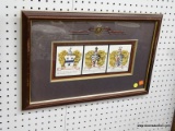COAT OF ARMS; NICELY FRAMED AND DOUBLE MATTED WITH 3 SEPARATE COATS OF ARMS FOR THE SURNAME BARONET.