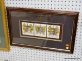 COAT OF ARMS; NICELY FRAMED AND DOUBLE MATTED WITH 3 SEPARATE COATS OF ARMS FOR THE SURNAME