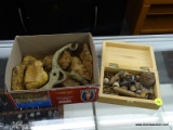 (DIS) CIVIL WAR ERA LOT; INCLUDES A WOODEN BOX FILLED WITH BULLETS, A GRAPESHOT, A FISHING HOOK,