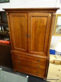 2 DOOR OVER 3 DRAWER GENTLEMAN'S ARMOIRE; MADE BY KINCAID FURNITURE CO. HAS CROWN MOLDING, REEDED