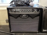 PEAVEY AMPLIFIER WITH MICROPHONE; BLACK VYPYR 15 1X8 15W GUITAR COMBO AMP WITH CARRYING HANDLE. THIS