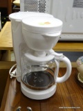 INTERTEK COFFEE POT; WHITE IN COLOR, 12 CUP CAPACITY GLASS DECANTER INCLUDED AS WELL. GOOD USED