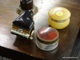 SMALL TRINKET BOX LOT; INCLUDES 3 TOTAL PIECES (1 IS A PIANO, 1 IS A SCREW ON TOP AND 1 IS A POWDER