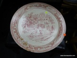 RED AND WHITE CHARGER; DEPICTS A SCENE OF AN ORCHARD WITH A MANSION IN THE BACKGROUND. MEASURES 19