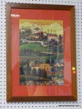 FRAMED COUNTRY TOWN PUZZLE; THIS IS A PUZZLE BY HERONIM. IT DEPICTS AN OLD TOWN IN THE ROLLING