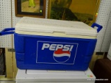 IGLOO COOLER; IGLOO & PEPSI-COLA 2 HANDLED COOLER WITH INCHES/CENTIMETERS MEASURING CHART ON TOP.