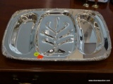 SILVER PLATED MEAT PLATTER WITH TREE SHAPED CENTER AND SIDE WELLS; MADE BY F.B. ROGERS, WITH A ROPED