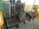 PATIO SET; 3 PC SET OF BLACK PAINTED PATIO FURNITURE INCLUDING AN END TABLE AND 2 ROCKING ARM