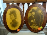 VINTAGE WOODEN PORTRAIT PLAQUES; OVAL SHAPED, READY FOR HANGING. EACH MEASURES 9 IN WIDE AND 12 IN