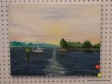 (WALL) OIL ON CANVAS; SIGNED OIL ON CANVAS OF TWO SAILBOATS ON THE WATER WITH TREES IN THE