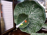 CABBAGE LEAF POTTERY; THIS LOT INCLUDES A CHIP AND DIP PLATTER, MADE TO LOOK LIKE PIECES OF CABBAGE.