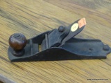 VINTAGE WOOD PLANER TOOL; WITH ROUND WOODEN KNOB, MEASURES ABOUT 9 IN LONG AND 3.5 IN TALL. USED IN