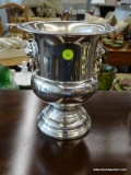 WALLACE #9008 SILVER PLATED CHAMPAGNE BUCKET; THIS BUCKET HAS A PEDESTAL BASE AND A LION'S HEAD WITH