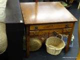 SQUARE WOODEN END TABLE; ONE OF A PAIR WITH LOT #94. LOVELY CONTEMPORARY DESIGN IS SIMPLE AND