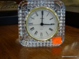 STAIGER CRYSTAL DESK CLOCK; SQUARE WITH ROUNDED CORNERS, BRILLIANTLY CUT, ROUND FACE WITH ROMAN