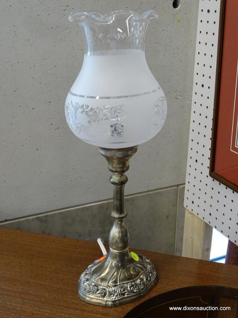 SILVER PLATED TABLE LAMP; INTERNATIONAL SILVER COMPANY CANDLESTICK STYLE  TABLE LAMP WITH FROSTED | Estate & Personal Property Lamps, Lighting & Fans  Lamps & Lighting | Online Auctions | Proxibid