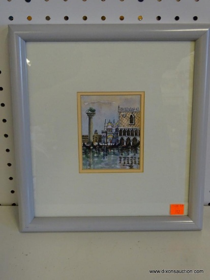 UNTITLED WATERCOLOR ON PAPER; 20TH C. DOUBLE MATTED IN PEACH AND CREAM WITH A GREY METAL FRAME. A