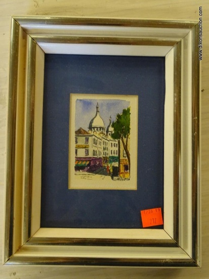 UNTITLED LAMBERT; WATERCOLOR ON PAPER. 1979. MATTED IN BLUE WITH A NATURAL WOOD AND SILVER FRAME.