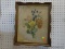 (R1) VINTAGE FRAMED BOTANICAL PRINT; MULTI COLORED WILDFLOWERS IN AN ANTIQUED WOODEN FRAME WITH