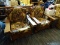 (R3) PAIR OF ARMCHAIRS; EACH IS MADE OF PINE WITH FIREPLACE HEARTH THEMED UPHOLSTERY WITH A SPINNING