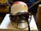 (R3) BASEBALL HELMET; WILSON BASEBALL HELMET. RED AND WHITE IN COLOR AND IN VERY GOOD CONDITION!