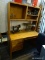 (R4) DESK WITH HUTCH TOP; MADE BY PACIFIC TAMBOUR. OAK DESK WITH A HUTCH TOP THAT HAS 3 STORAGE