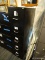 (R5) FILING CABINET; BLACK METAL FINISH WITH 5 DRAWERS. MEASURES 15 IN X 29 IN X 57 IN
